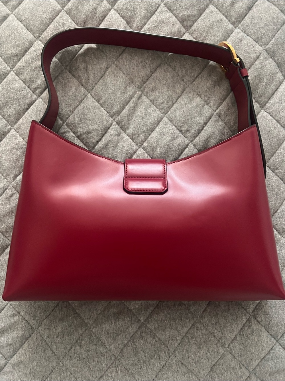 Authentic Ferragamo Trifolio Leather Shoulder Bag Raspberry Red gold Gancini - Picture 8 of 14